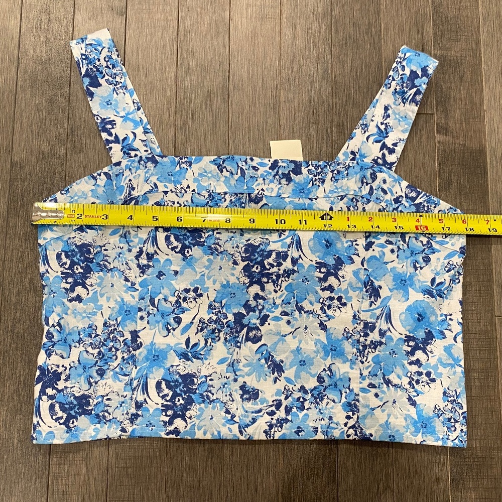 NWT Abercrombie & Fitch Blue Print Cotton Crop Top - Picture 3 of 5